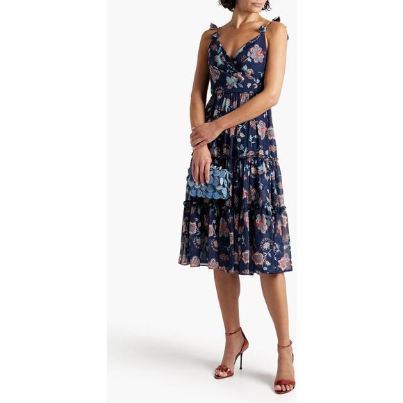 Sachin + Babi Dalia‎ tiered floral-print chiffon midi dress size 4 - Picture 1 of 8
